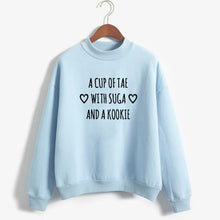BTS Kpop Crewneck Sweatshirt women's a cup of tae with suga and a kookie funny letters printed hoodies lonh sleeve warm winter