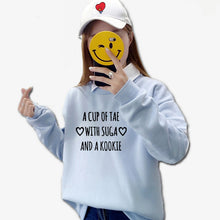 BTS Kpop Crewneck Sweatshirt women's a cup of tae with suga and a kookie funny letters printed hoodies lonh sleeve warm winter