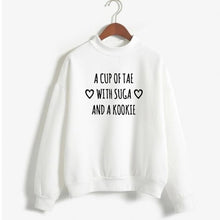BTS Kpop Crewneck Sweatshirt women's a cup of tae with suga and a kookie funny letters printed hoodies lonh sleeve warm winter