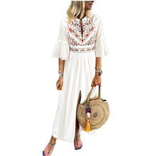 Bohemian Women Vintage Print Dress 2019 VONDA Sexy V Neck Ruffle Sleeve Split Maxi Long Dresses Plus Size Casual Loose Vestidos
