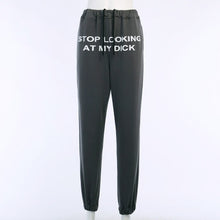Deeptown Sweat Pants Women Joggers Stop Looking At My Dick Sweatpants Hip Hop Print High Waist Trousers Cotton Sweatpants Hippie