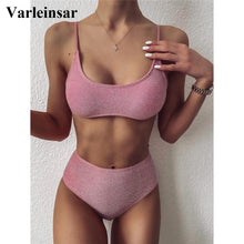 Female Swimsuit High Waist Bikini 2020 Women Swimwear Two-pieces Bikini set Glitter Sparkling Bather Bathing Suit Swim V2296