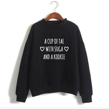 BTS Kpop Crewneck Sweatshirt women's a cup of tae with suga and a kookie funny letters printed hoodies lonh sleeve warm winter