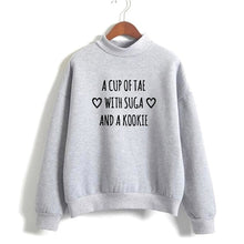 BTS Kpop Crewneck Sweatshirt women's a cup of tae with suga and a kookie funny letters printed hoodies lonh sleeve warm winter