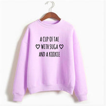 BTS Kpop Crewneck Sweatshirt women's a cup of tae with suga and a kookie funny letters printed hoodies lonh sleeve warm winter