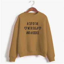 BTS Kpop Crewneck Sweatshirt women's a cup of tae with suga and a kookie funny letters printed hoodies lonh sleeve warm winter