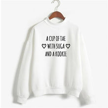 BTS Kpop Crewneck Sweatshirt women's a cup of tae with suga and a kookie funny letters printed hoodies lonh sleeve warm winter