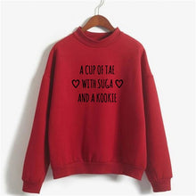 BTS Kpop Crewneck Sweatshirt women's a cup of tae with suga and a kookie funny letters printed hoodies lonh sleeve warm winter