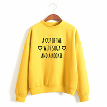 BTS Kpop Crewneck Sweatshirt women's a cup of tae with suga and a kookie funny letters printed hoodies lonh sleeve warm winter